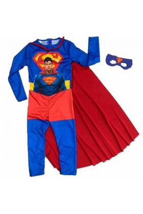 Çocuk Superman Kostümü - Pelerinli ve Maskeli Superman Kostüm 9-10 Yaş