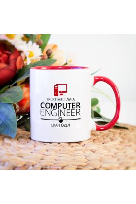 Kişiye Özel Kırmızı Renkli Bilgisayar Mühendisi Kupa Bardak