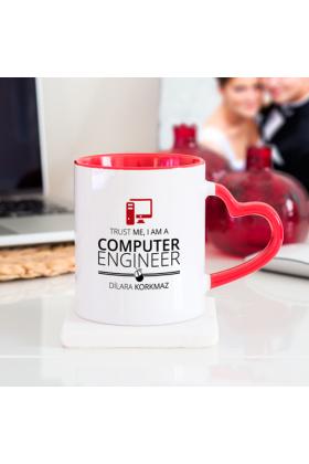 Kişiye Özel Bilgisayar Mühendisi Kalpli Kupa Bardak - Kırmızı