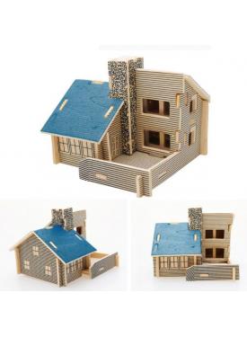 3D Ahşap Puzzle - Mavi Ev