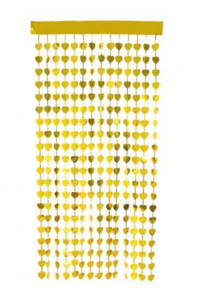 Altın Renk Kalp Şekilli Metalize Saçaklı Arka Fon Perde Dekorasyon
