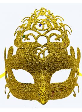 Altın Renk Parti Maskesi - Parlak Altın Sim Balo Maskesi 21x20 cm