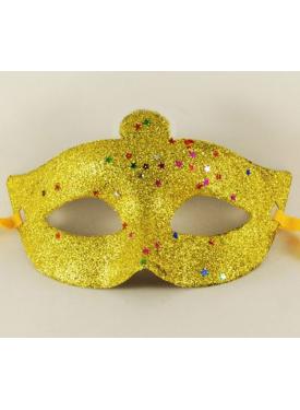 Altın Renk Simli Yıldızlı Kostüm Partisi Maskesi 17x10