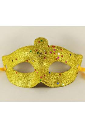 Altın Renk Simli Yıldızlı Kostüm Partisi Maskesi 17x10