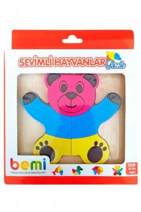 Ayıcık Puzzle Renkli Ahşap Yapboz Sevimli Hayvanlar Koordinasyon Geliştirici Standlı