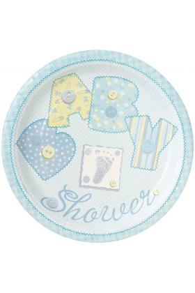 Baby Shower Yazılı Mavi Renk Erkek Parti Tabağı 8 Adet