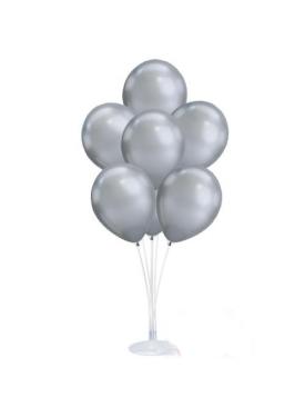 Balon Standı ve 10 Adet Sedefli Metalik Gümüş Balon Seti