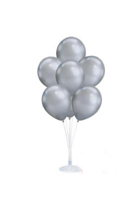 Balon Standı ve 10 Adet Sedefli Metalik Gümüş Balon Seti