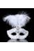 Beyaz Dantel İşlemeli Beyaz Tüylü Balo Parti Maskesi 17x20 cm