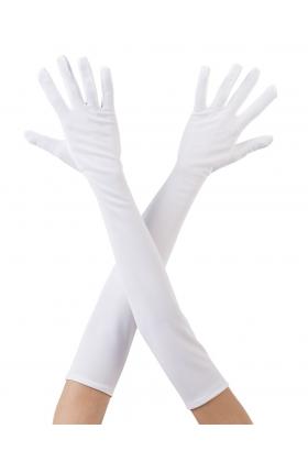 Beyaz Renk Dirseğe Kadar Uzun Kumaş Eldiven 40 cm