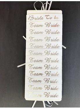 Bride To Be Bileklik - Team Bride Bileklik - Beyaz Üzeri Metalize Gümüş Yazılı 12 Adet