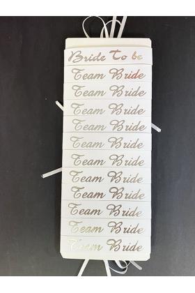 Bride To Be Bileklik - Team Bride Bileklik - Beyaz Üzeri Metalize Gümüş Yazılı 12 Adet