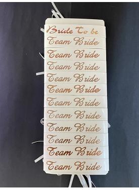 Bride To Be Bileklik - Team Bride Bileklik - Beyaz Üzeri Metalize Rose Yazılı 12 Adet
