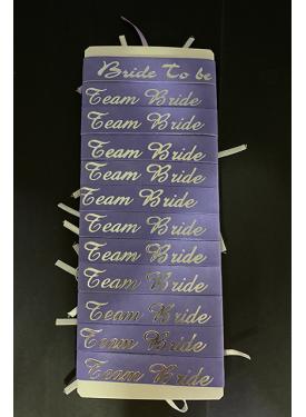Bride To Be Bileklik - Team Bride Bileklik - Mor Üzeri Metalize Gümüş Yazılı 12 Adet