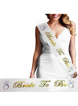 Bride To Be Saten Kuşak Beyaz Üzeri Hologramlı Metalize Altın Yazılı 160x9.5 cm