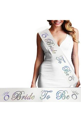 Bride To Be Saten Kuşak Beyaz Üzeri Hologramlı Metalize Gümüş Yazılı 160x9.5 cm