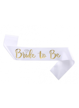 Bride To Be Saten Kuşak Beyaz Üzeri Metalize Altın Yazılı 160x9.5 cm