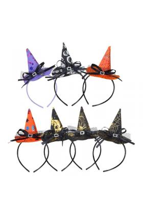Cadı Şapkası Şeklinde Tüllü Fiyonklu Halloween Parti Tacı 1 Adet