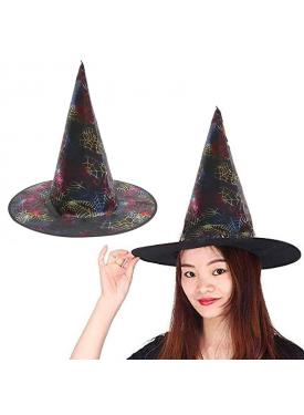 Cadı Şapkası Siyah Üzeri Rengarenk Örümceğ Ağı Figür Baskılı 38x34 cm
