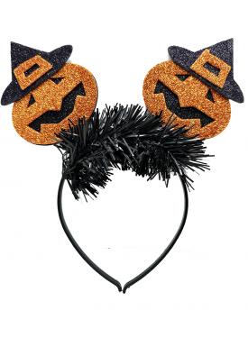 Cadılar Bayramı Halloween Şapkalı Balkabağı Figürlü Parti Tacı 18x20 cm