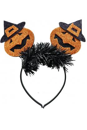 Cadılar Bayramı Halloween Şapkalı Balkabağı Figürlü Parti Tacı 18x20 cm