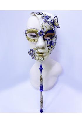 Kelebekli Masquerade Sopalı Venedik Maskesi Mor Renk 10x45 cm