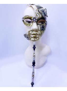 Kelebekli Masquerade Sopalı Venedik Maskesi Siyah Renk 10x45 cm