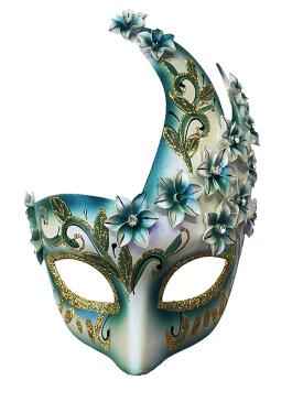 Çiçekli Orjinal Masquerade Harem Maskesi El İşlemeli Mavi Renk