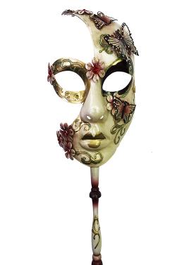 Kelebekli Masquerade Sopalı Venedik Maskesi Kırmızı Renk 10X45 cm