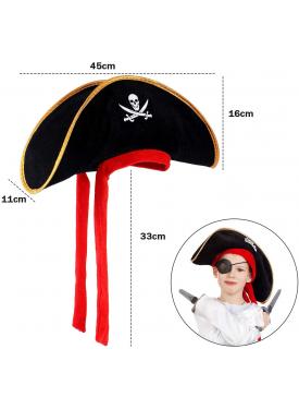 Çocuk Boy Kadife Jack Sparrow Denizci Korsan Şapkası 45x16 cm