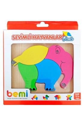 Fil Puzzle Renkli Ahşap Yapboz Sevimli Hayvanlar Koordinasyon Geliştirici Standlı