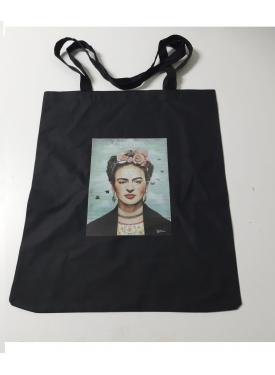 Frida Kahlo Baskılı Bez Çanta - Pazar Market Çantası - Kitap Çantası Siyah