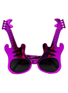 Fuşya Renk Rockn Roll Gitar Şekilli Parti Gözlüğü 15x15 cm
