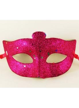 Fuşya Renk Simli Yıldızlı Kostüm Partisi Maskesi 17x10