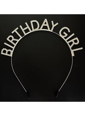Gümüş Kristal Taşlı Birthday Girl Doğum Günü Tacı İthal Ürün A Kalite 17x16 cm