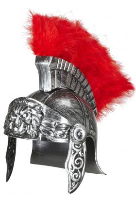 Gümüş Renk Kırmızı Tüylü Romalı Savaşçı Gladyatör Bizans Miğferi