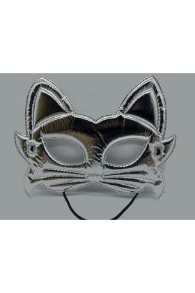 Gümüş Renk Kumaş Malzemeden İmal Kedi Maskesi 19x15 cm