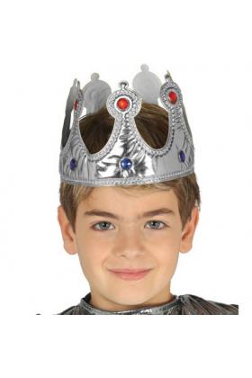Gümüş Renk Kumaş Malzemeden İmal Çocuk Kral Tacı 57 cm