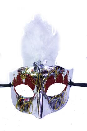 Gümüş Renk Tüylü Yılbaşı Parti Maskesi