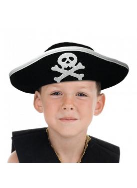 Gümüş Şeritli Çocuk Boy Yayvan Korsan Şapkası