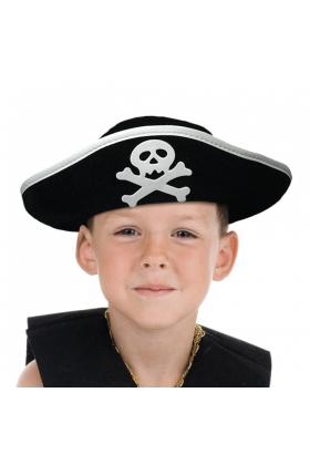 Gümüş Şeritli Çocuk Boy Yayvan Korsan Şapkası
