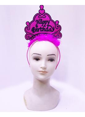 Happy Birthday Neon Fuşya Renk Doğum Günü Tacı 24x15 cm