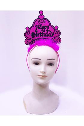 Happy Birthday Neon Fuşya Renk Doğum Günü Tacı 24x15 cm