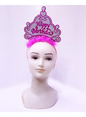 Happy Birthday Neon Pembe Renk Doğum Günü Tacı 24x15 cm