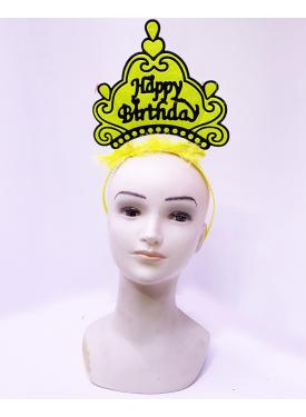 Happy Birthday Neon Sarı Renk Doğum Günü Tacı 24x15 cm