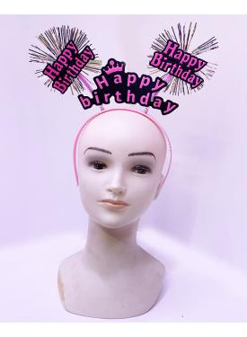 Happy Birthday Püsküllü Neon Pembe Renk Doğum Günü Tacı 22x19 cm