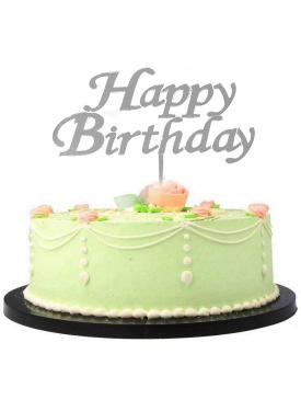 Happy Birthday Yazılı Doğum Günü Partisi Pleksi Pasta Süsü Gümüş Renk