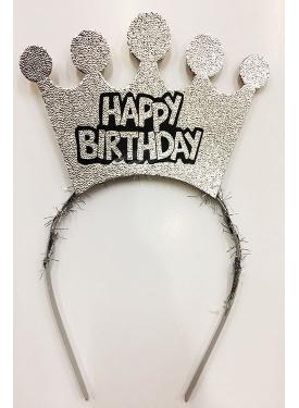 Happy Birthday Yazılı Gümüş Renk Doğum Günü Tacı