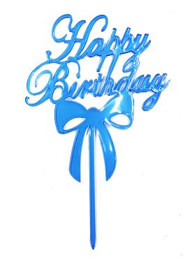 Happy Birthday Yazılı Mavi Renk Pasta Süslemesi Kek Çubuğu 13 cm