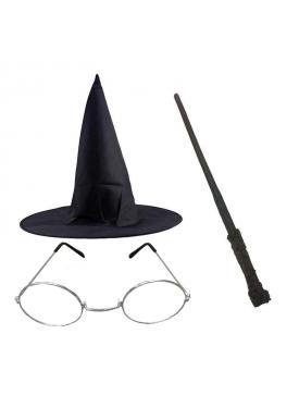 Harry Potter Gryffindor Şapka + Asa + Gözlük Kostüm Seti